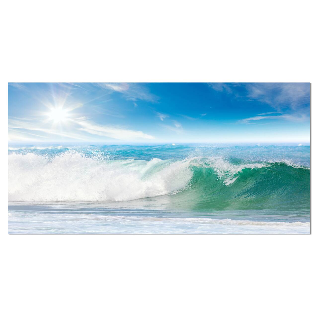 Designart - White and Blue Waves under Sun - Seascape Canvas Art Print